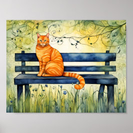 Waterverf kat op parkbank poster