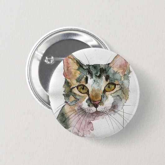 Waterverf Kat Ronde Button 5,7 Cm (Voorkant /achterkant)
