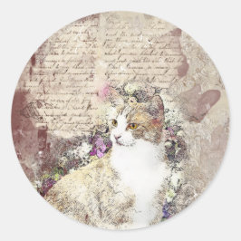 Waterverf  kat ronde sticker