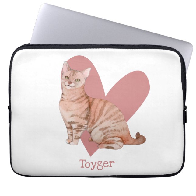 Waterverf Kat roze Laptop Sleeve (Voorkant)