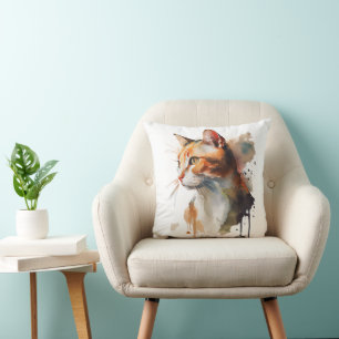 Waterverf kat schilderij Sierkussen