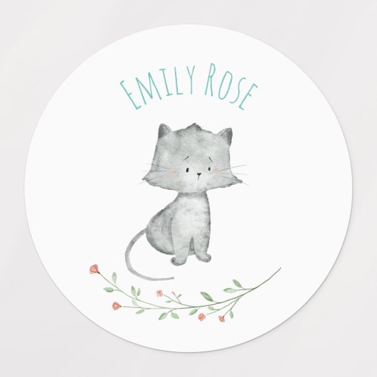 Waterverf Kat School Preschool Dagverzorgingslabel Labels (Design 2)