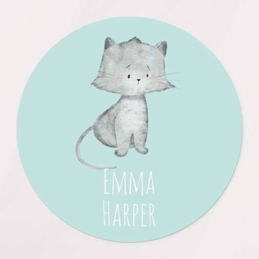 Waterverf Kat School Preschool Dagverzorgingslabel Labels (Design 1)