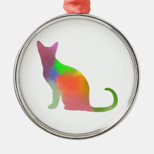 Waterverf kat silhouet metalen ornament