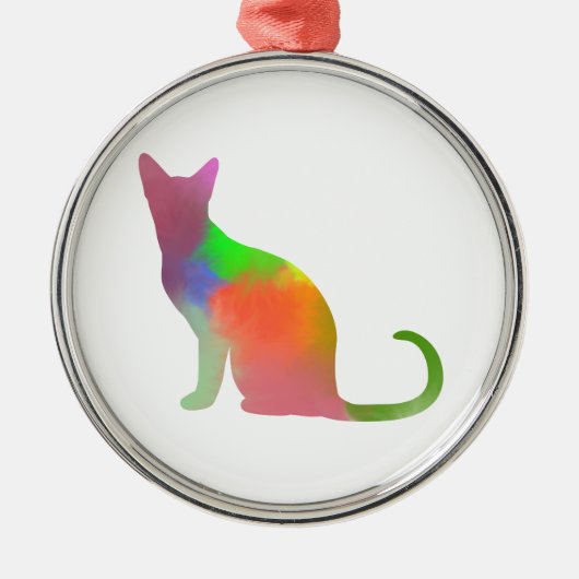 Waterverf kat silhouet metalen ornament (Voorkant)
