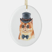 Waterverf Kat Sinaasappel Steampunk Kerstmis Keramisch Ornament (Rechts)