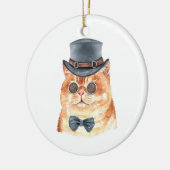 Waterverf Kat Sinaasappel Steampunk Kerstmis Keramisch Ornament (Links)