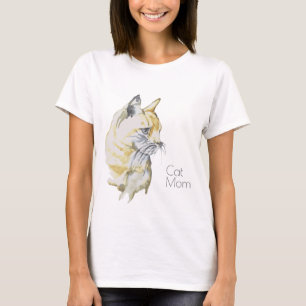 Waterverf Kat Sinaasappel Witte tablet "Kat mama" T-shirt