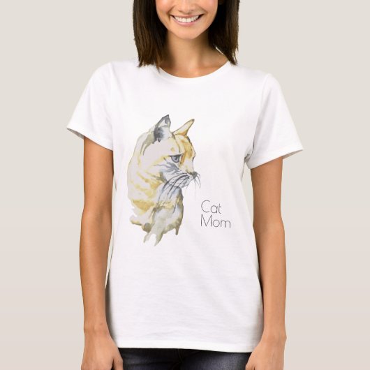 Waterverf Kat Sinaasappel Witte tablet "Kat mama" T-shirt (Voorkant)