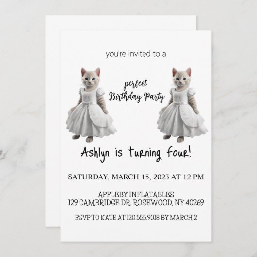 Waterverf Kat Spint-effect Verjaardagsfeestuitnodi Kaart (Voorkant / Achterkant)