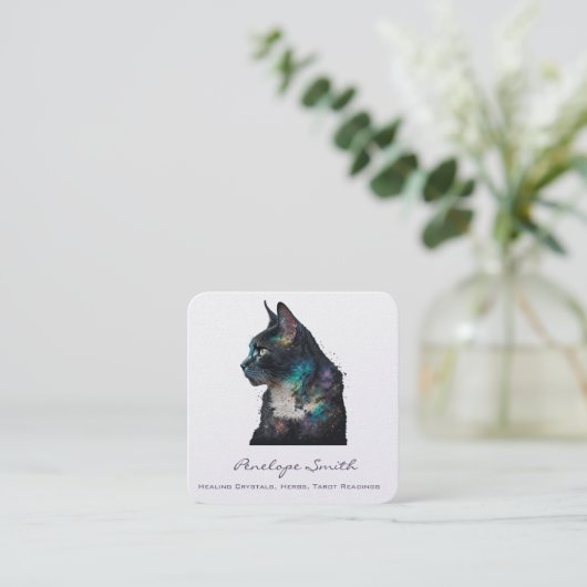 Waterverf Kat Square Visitekaartje (Staand voorkant)