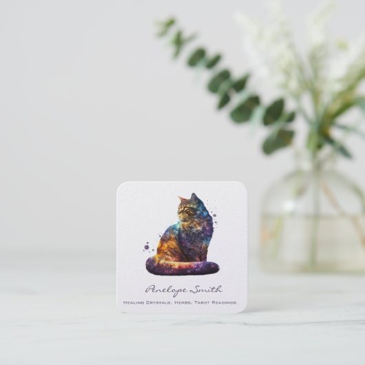 Waterverf Kat Square Visitekaartje (Staand voorkant)