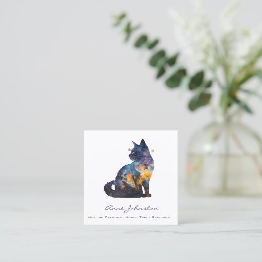 Waterverf Kat Square Visitekaartje (Staand voorkant)