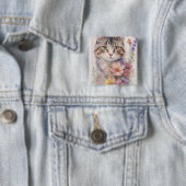 Waterverf Kat Vierkante Button 5,1 Cm (In situ)