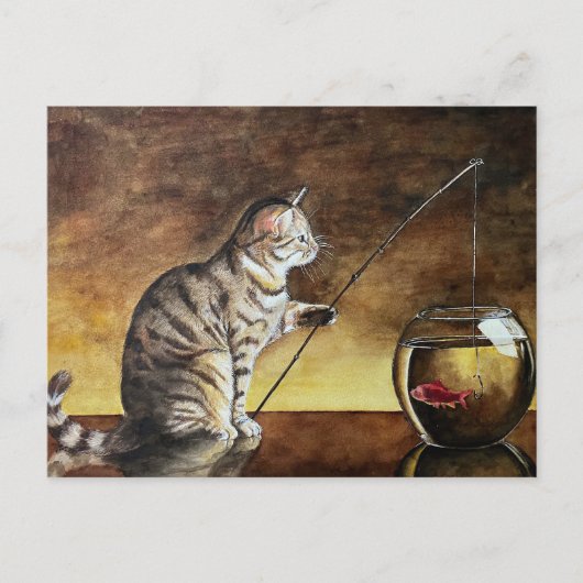 waterverf kat vissen briefkaart (Voorkant)