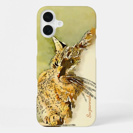 Waterverf Kat Wiskers Roze hartslag Aangepast iPhone Hoesje (Achterkant)