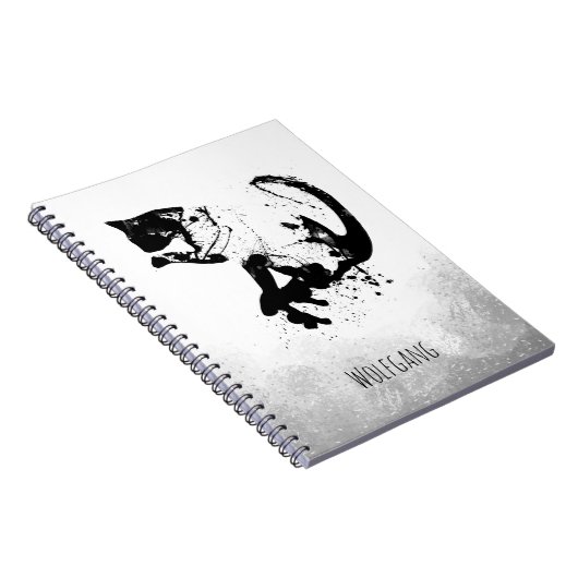 Waterverf Kat, zwarte kat, minimaal, zwart en wit Notitieboek (Rechterzijde)