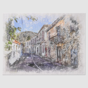 Waterverf Kato Drys Village Cyprus Tissuepapier