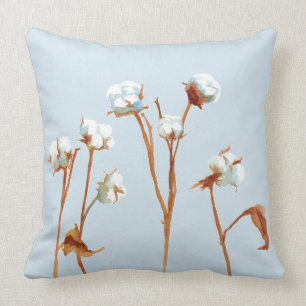 Waterverf Katoen bollen Plant Blauw Kussen
