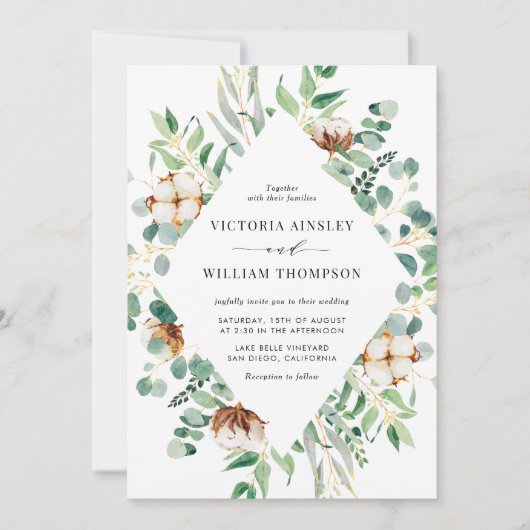 Waterverf katoen en eucalyptusbladeren kaart (Voorkant)