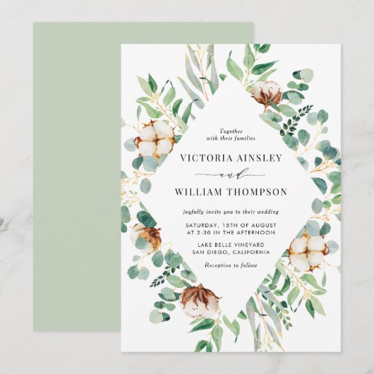 Waterverf katoen en eucalyptusbladeren kaart (Voorkant / Achterkant)