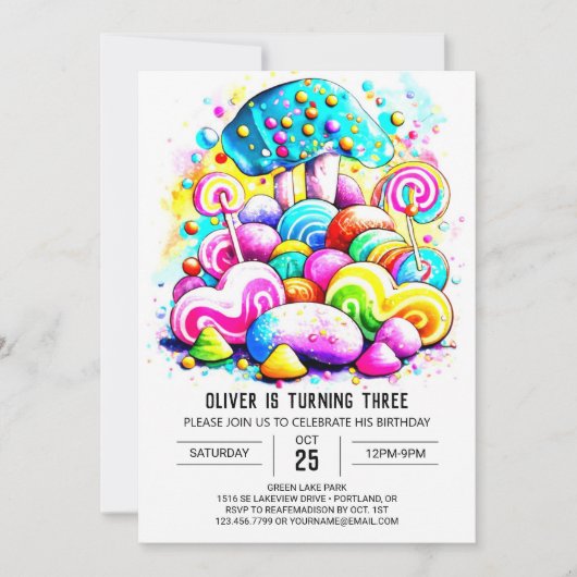 Waterverf Katoen Snoep Kinderen Verjaardag Kaart (Voorkant)