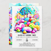 Waterverf Katoen Snoep Kinderen Verjaardag Kaart (Voorkant / Achterkant)