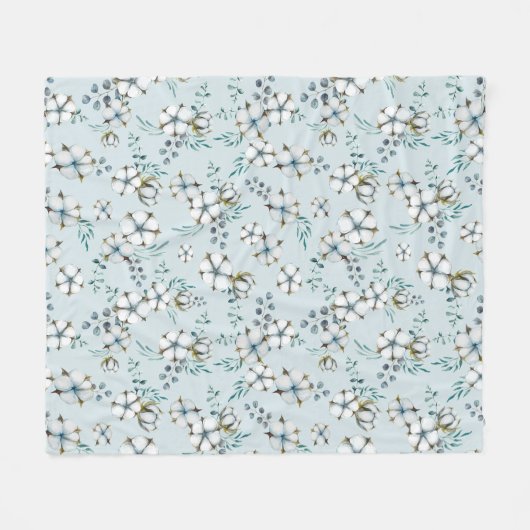 Waterverf katoenbloemen en eucalyptus fleece deken (Voorkant (Horizontaal))