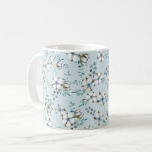 Waterverf katoenbloemen en eucalyptus