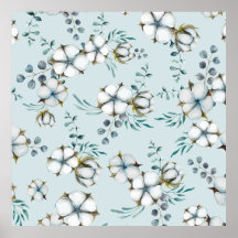 Waterverf katoenbloemen en eucalyptus