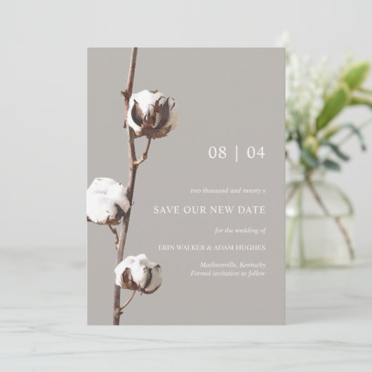 Waterverf katoenen bloem bruiloft uitstel save the date (Staand voorkant)