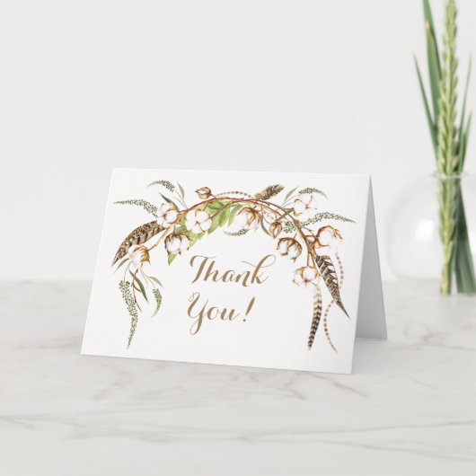 Waterverf katoenen krans veer bruiloft dank u bedankkaart (Voorkant)