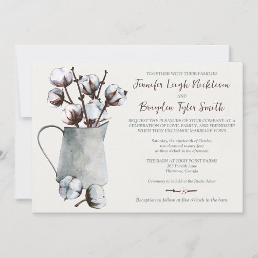 Waterverf Katoenen Stengels in Grijze Pitcher Brui Kaart (Voorkant)