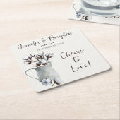 Waterverf Katoenen Stengels in Grijze Pitcher Brui Kartonnen Onderzetters (Schuin)