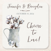 Waterverf Katoenen Stengels in Grijze Pitcher Brui Kartonnen Onderzetters (Voorkant)