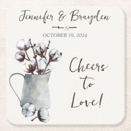 Waterverf Katoenen Stengels in Grijze Pitcher Brui Kartonnen Onderzetters