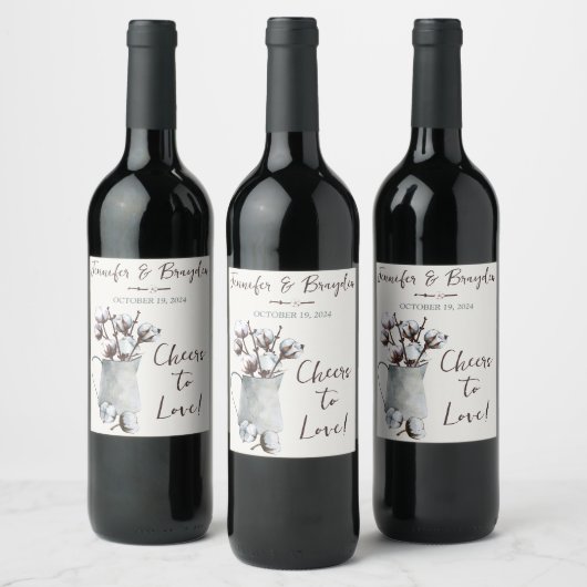 Waterverf Katoenen Stengels in Grijze Pitcher Brui Wijn Etiket (Flessen)