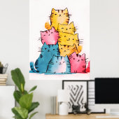 Waterverf Katten Digitaal Poster (Thuiskantoor)