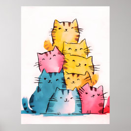 Waterverf Katten Digitaal Poster