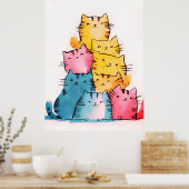 Waterverf Katten Digitaal Poster (Keuken)