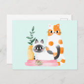 Waterverf katten en Planten Briefkaart (Voorkant / Achterkant)