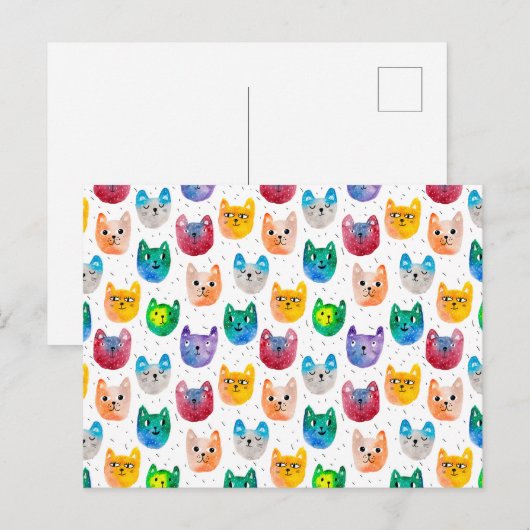 Waterverf katten en vrienden aankondigingskaart (Voorkant / Achterkant)