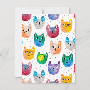 Waterverf katten en vrienden bedankkaart