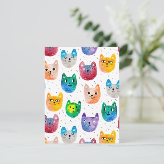 Waterverf katten en vrienden bedankkaart (Staand voorkant)