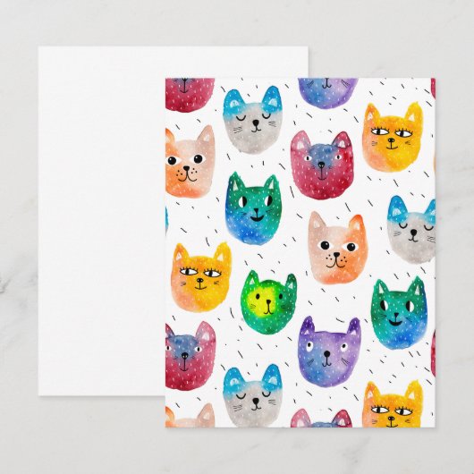 Waterverf katten en vrienden bedankkaart (Voorkant / Achterkant)