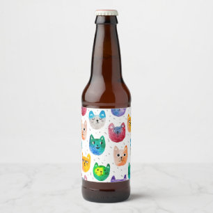 Waterverf katten en vrienden bier etiket