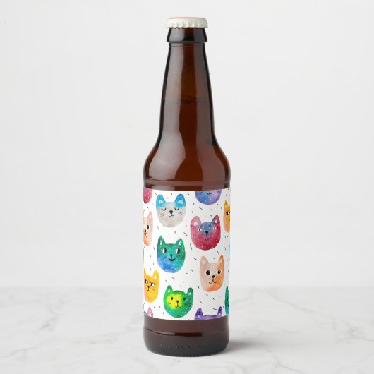 Waterverf katten en vrienden bier etiket (Voorkant)