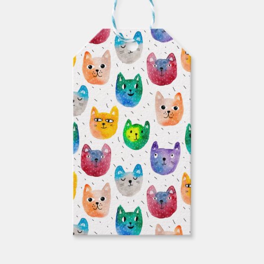 Waterverf katten en vrienden cadeaulabel (Voorkant)
