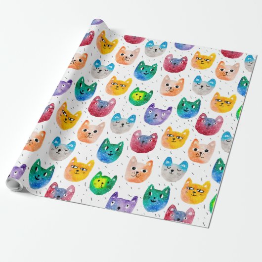 Waterverf katten en vrienden cadeaupapier (Uitgerold)