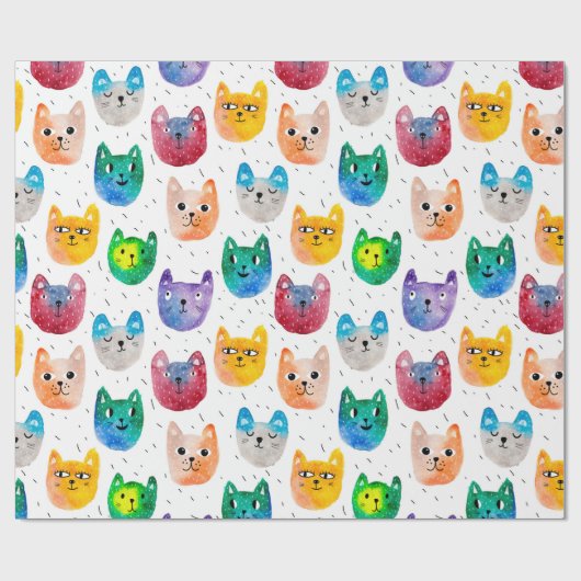 Waterverf katten en vrienden cadeaupapier (Vlak)